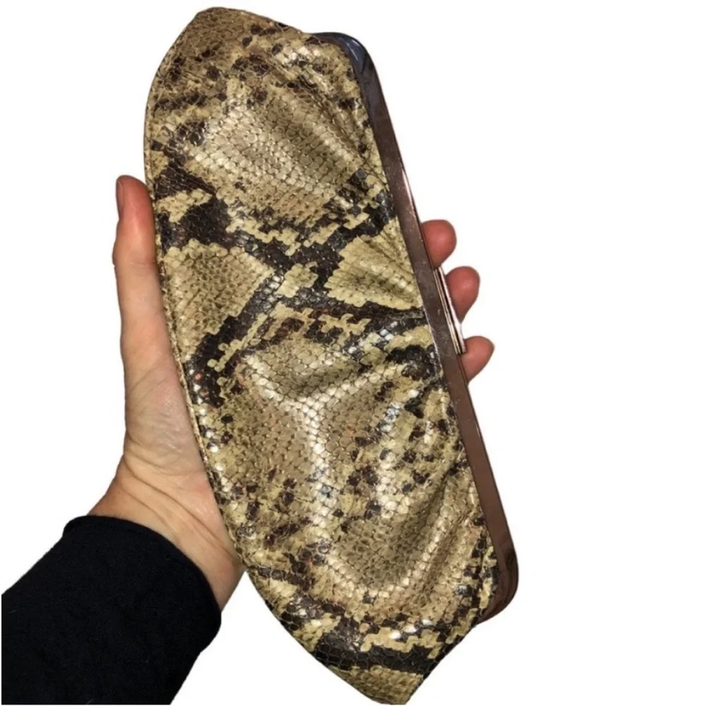 Banana Republic ivory brown python snakeskin clutch bag  lining stained